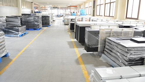 Finished metal panels and assembly workshop for Charging Lockers with Storage manufacturing