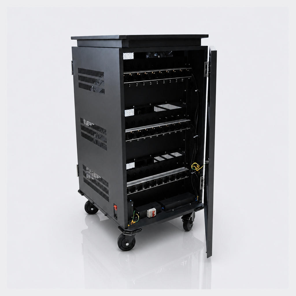 30-Slot 3-Zone Charging Trolley with Storage for Schools