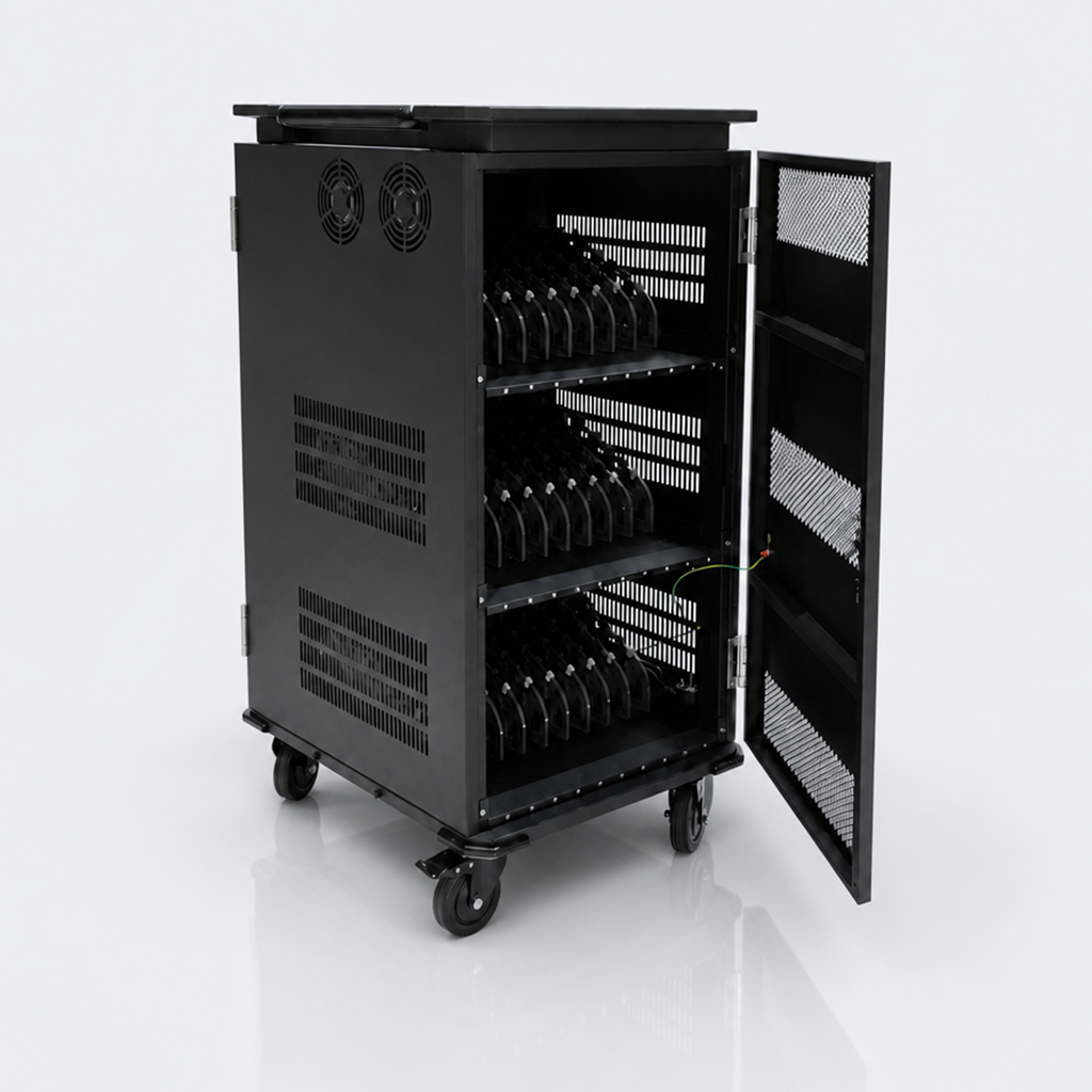 30-Slot 3-Zone Charging Trolley with Storage for Schools
