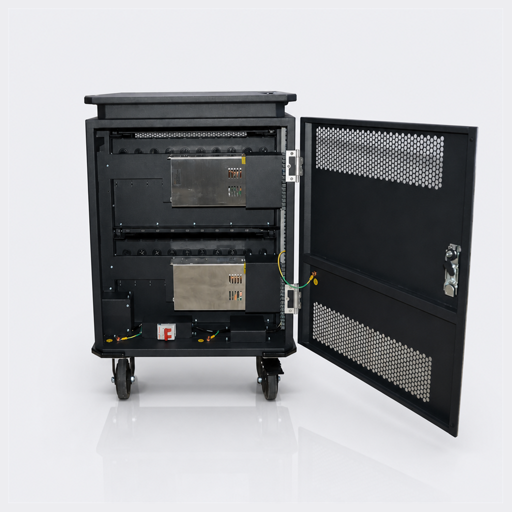 20-Slot Type-C 65W Charging Cart on Wheels with Power Strip