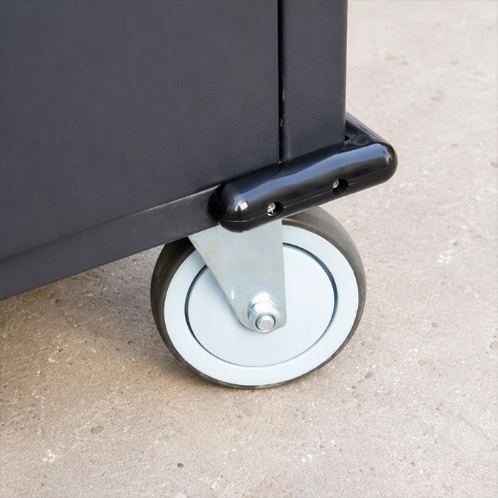 Mobility structure with smooth casters on 60-Slot Charging Cart for Tablets for classroom movement Mobility structure with smooth casters on 60-Slot Charging Cart for Tablets for classroom movement