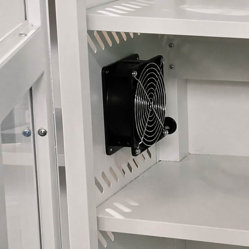 Built-in ventilation fan for heat dissipation in smart VR headset charging cabinet