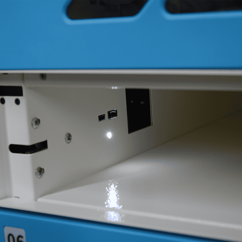 Multiple USB-A and Type-C charging options for 8-slot smart charging storage locker